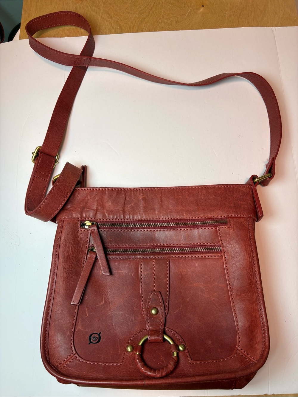 Vtg Born Red Crossbody Hobo Saddlebag Handbag Genuine Leather